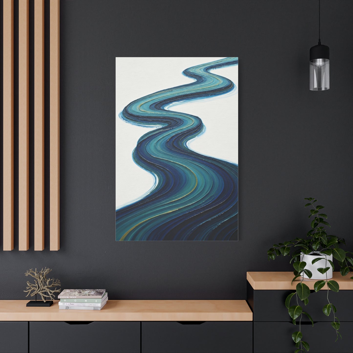 Serene Teal River Abstract Wall Art & Canvas Prints