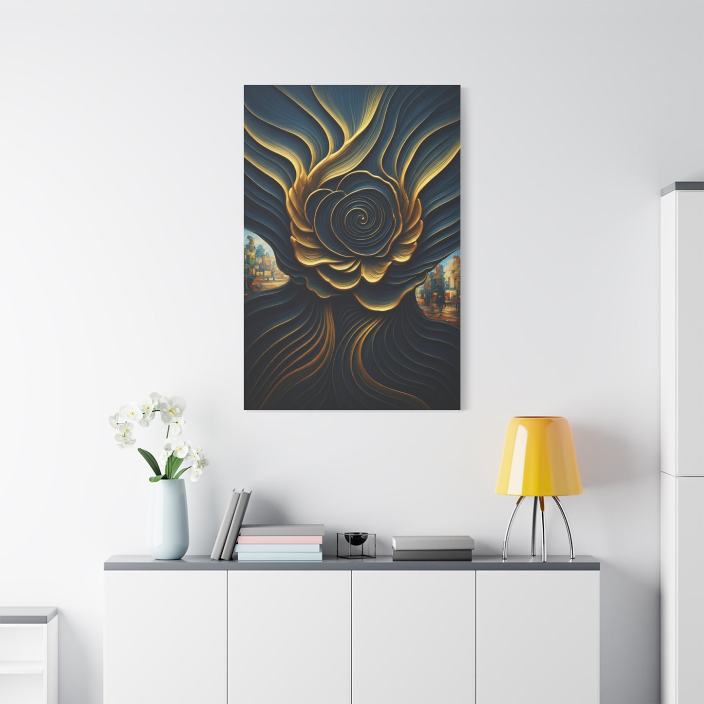 Golden Midnight Spiral Bloom Wall Art & Canvas Prints
