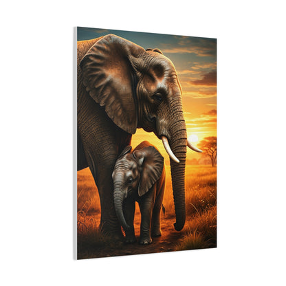 Elephant Mother and Calf at Sunset Wall Art & Canvas Prints