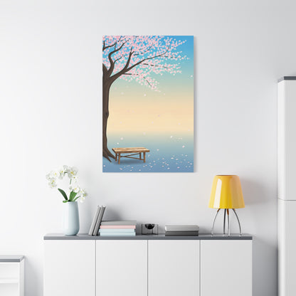 Minimal Sakura Tree With Bench Spring Serenity Wall Art & Canvas Prints