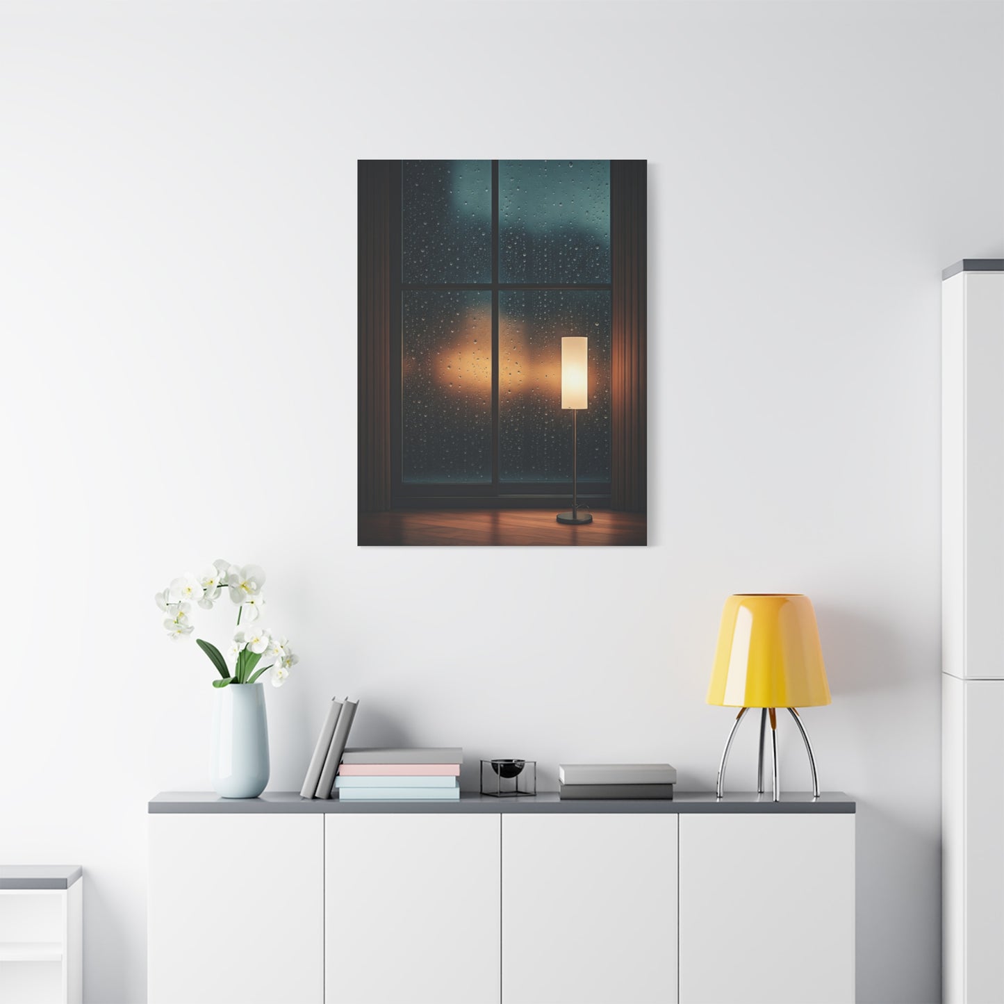 Rainy Window Glow Interior Wall Art & Canvas Prints
