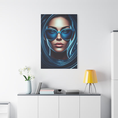 Futuristic Blue Portrait with Reflective Glasses Wall Art & Canvas Prints