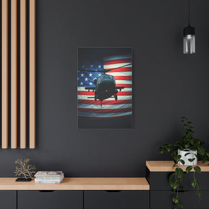 Helicopter Over American Flag Tribute Wall Art & Canvas Prints