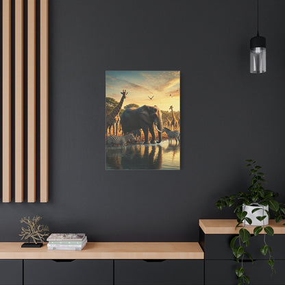 Safari Elephant Gathering at Waterhole Wall Art & Canvas Prints