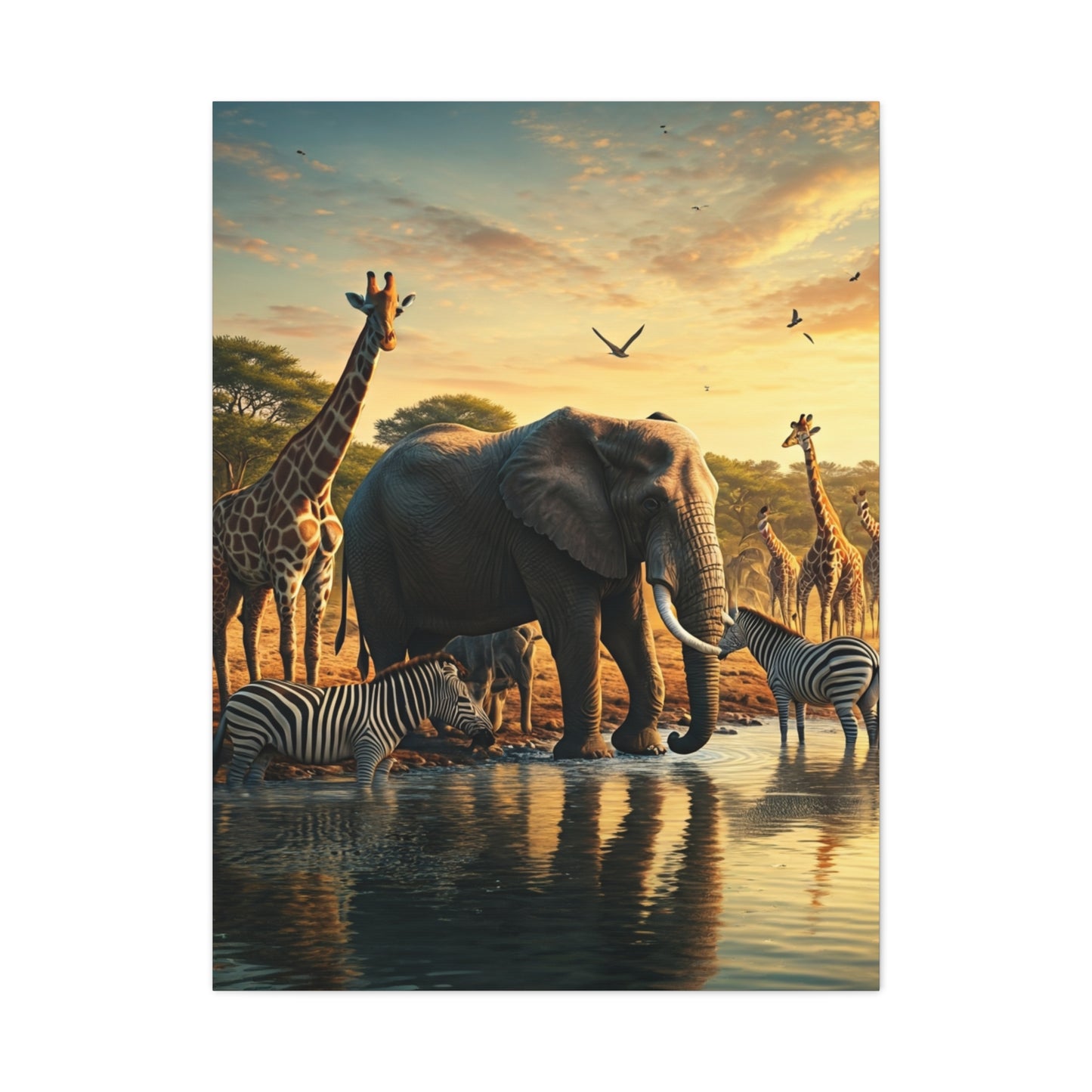 Safari Elephant Gathering at Waterhole Wall Art & Canvas Prints