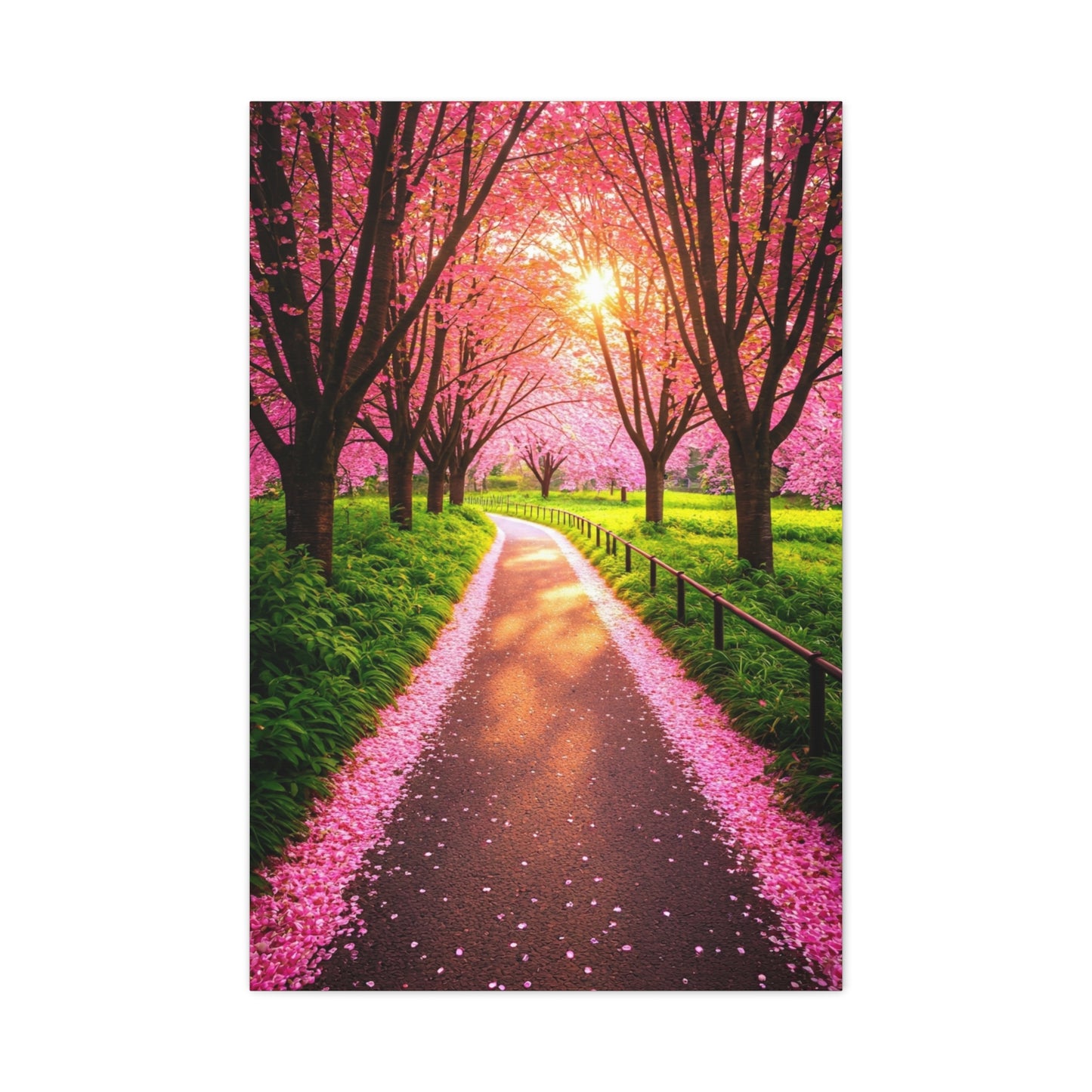 Sakura Forest Path With Sunlight Rays Wall Art & Canvas Prints