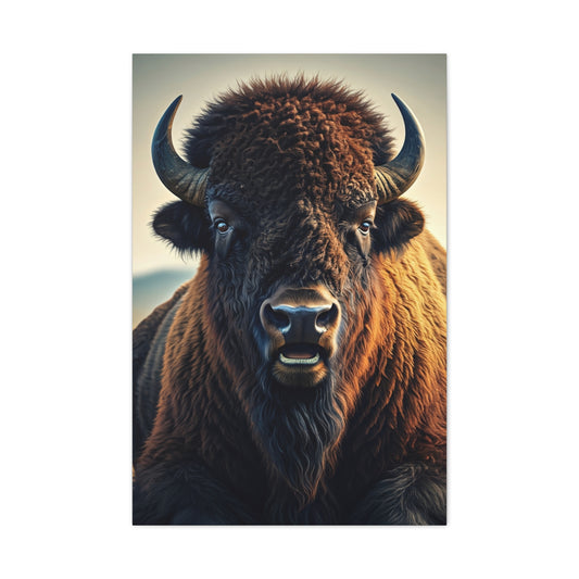Minimalist American Bison Portrait on Light Background Wall Art & Canvas Print