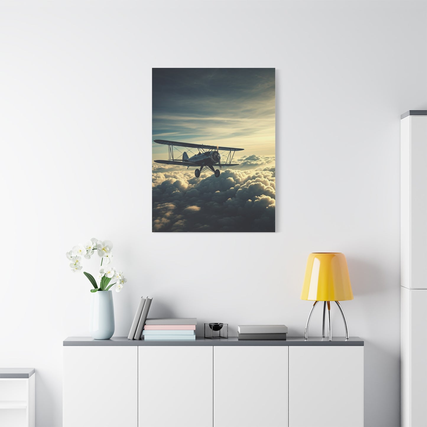High-Altitude Biplane Above the Clouds Wall Art & Canvas Prints