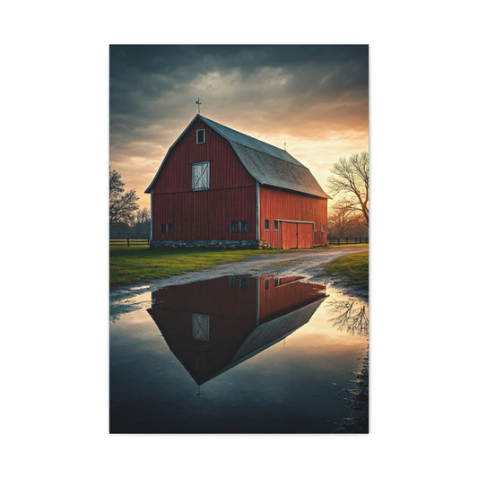 Reflected Red Barn at Dusk Wall Art & Canvas Prints