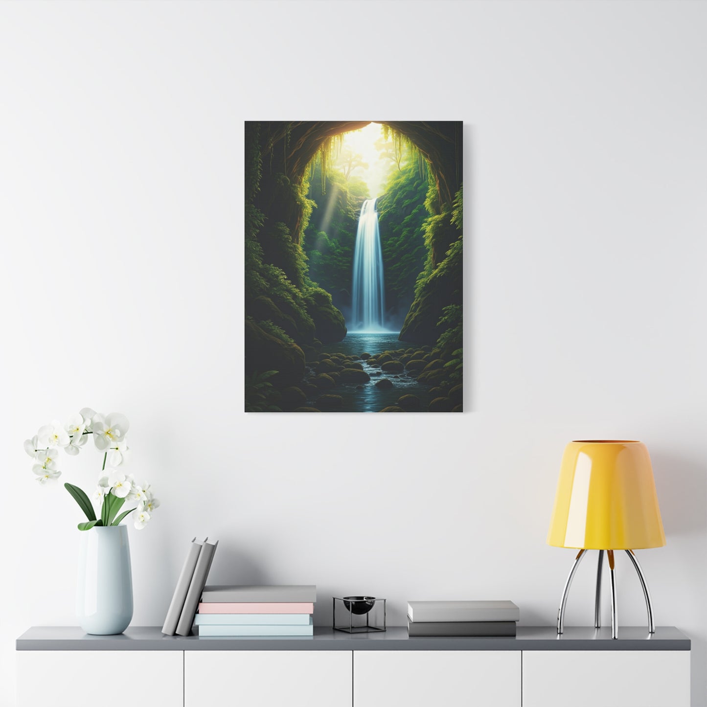 Sunlit Waterfall Sanctuary Wall Art & Canvas Prints