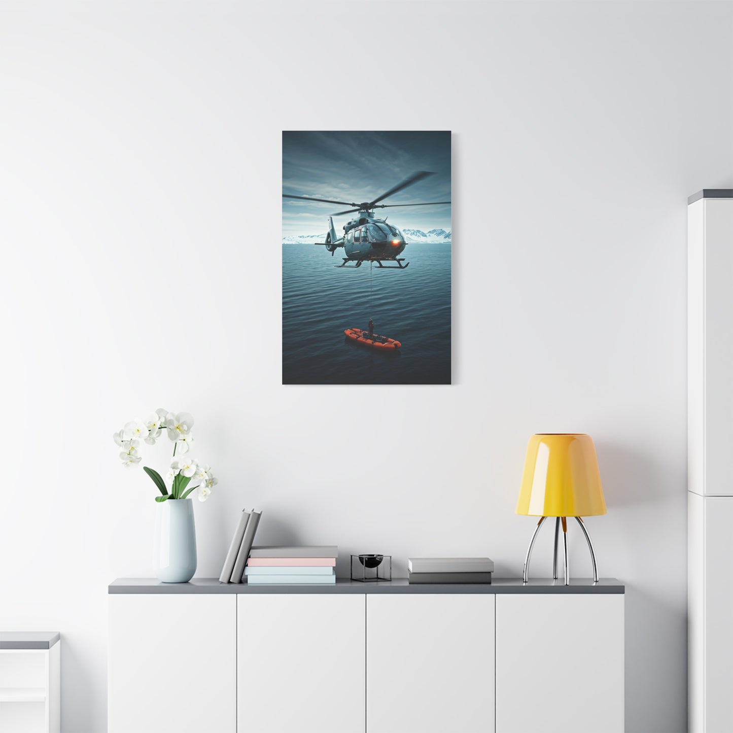 Arctic Rescue Helicopter Scene Wall Art & Canvas Print