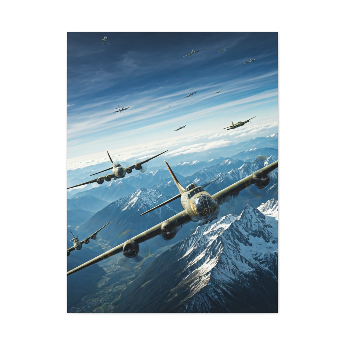 Fighter Squadron Over Mountain Peaks Wall Art & Canvas Prints