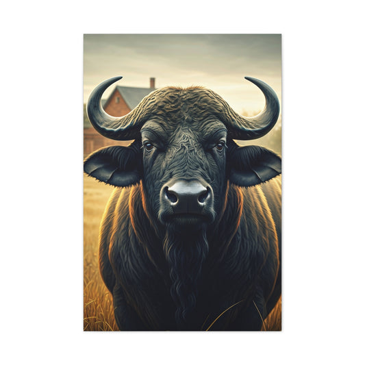 Symmetrical Cape Buffalo Portrait with Massive Curved Horns Wall Art & Canvas Print