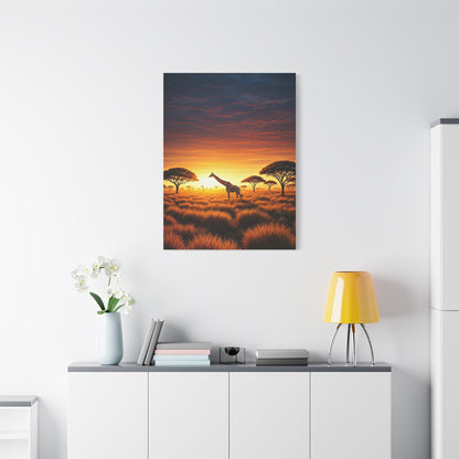 Savannah Giraffe Sunset Silhouette Wall Art & Canvas Prints