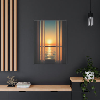 Golden Horizon Through Sheer Curtains Wall Art & Canvas Prints