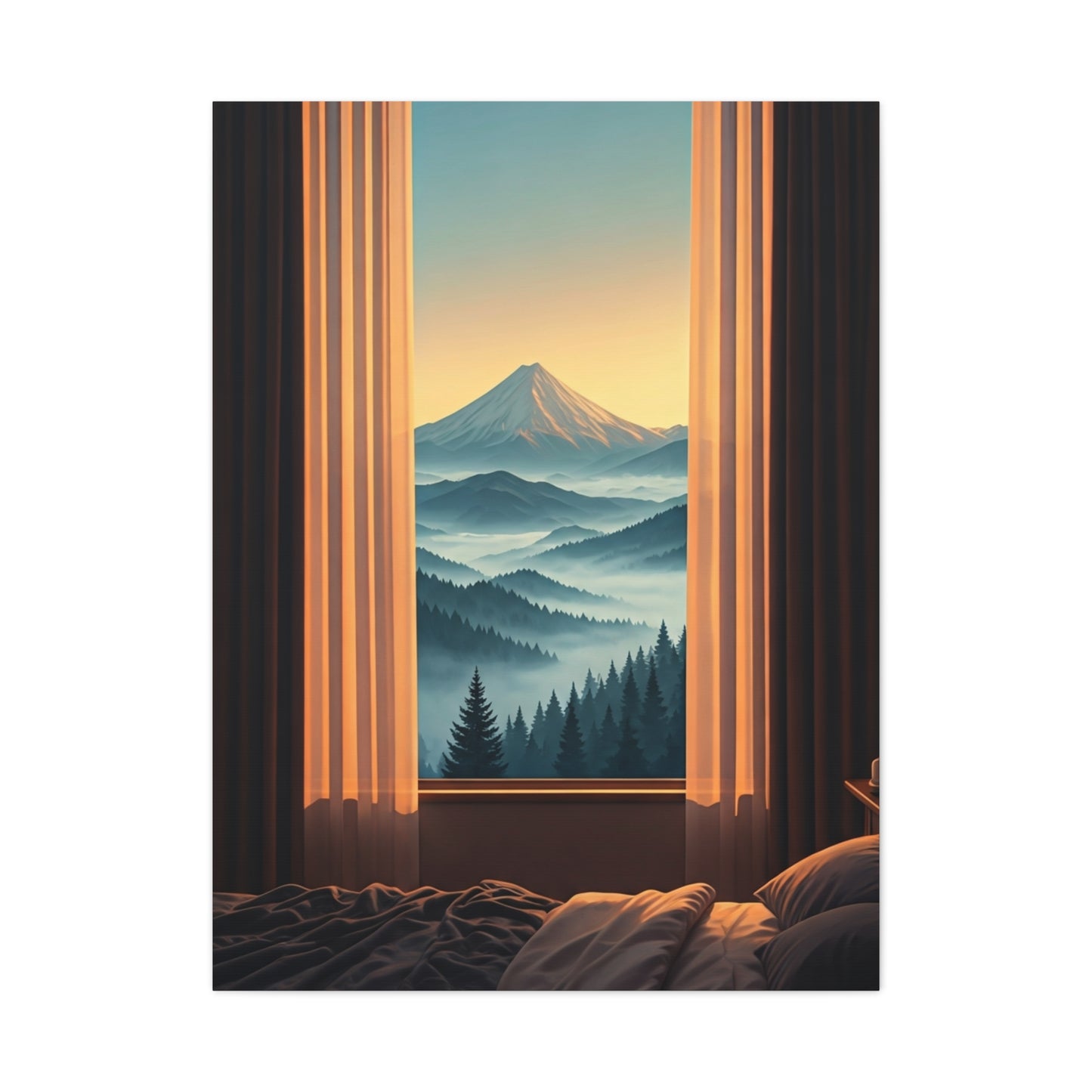 Mountain View Through Window Tranquil Interior Wall Art & Canvas Prints