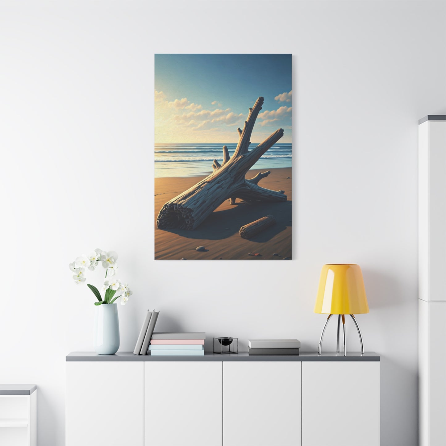 Driftwood Sculpture on Golden Beach Wall Art & Canvas Prints