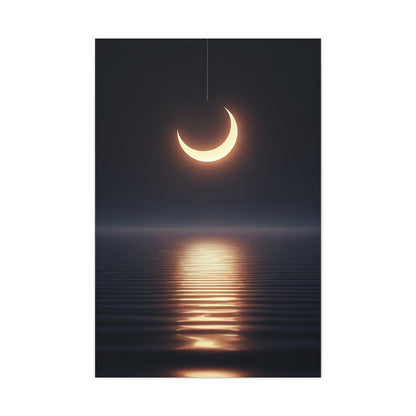 Crescent Moon Reflection Over Calm Water Wall Art & Canvas Prints