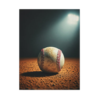 Baseball on Dirt Field Under Stadium Light Wall Art & Canvas Prints
