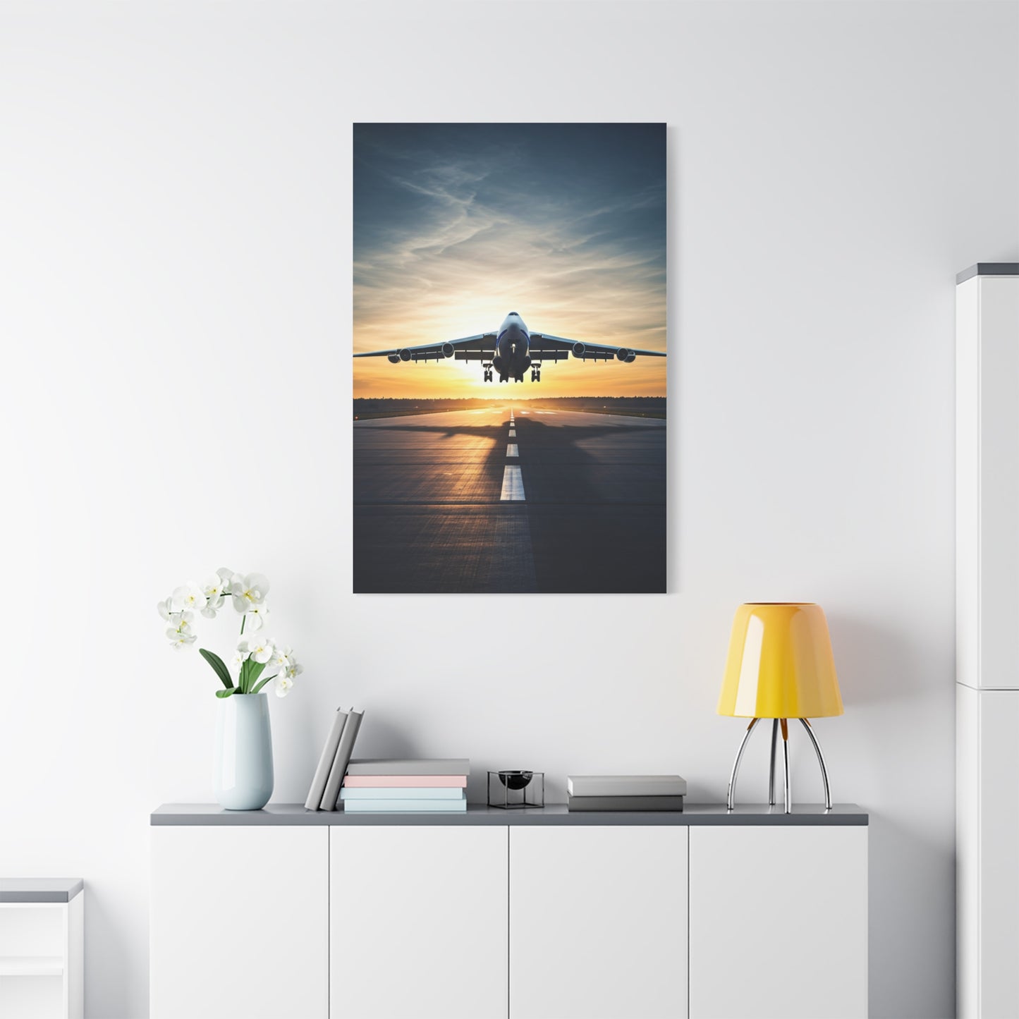 Golden Runway Takeoff Jet Wall Art & Canvas Prints