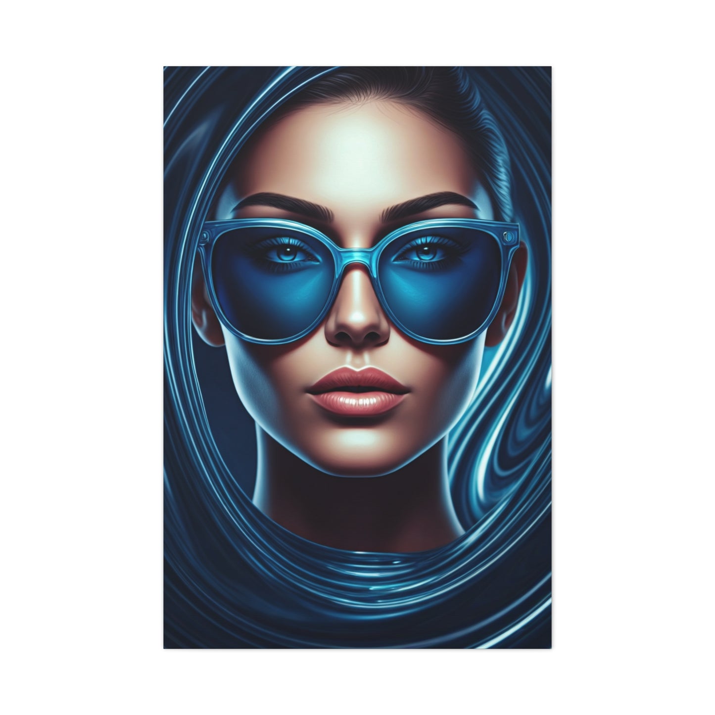 Futuristic Blue Portrait with Reflective Glasses Wall Art & Canvas Prints