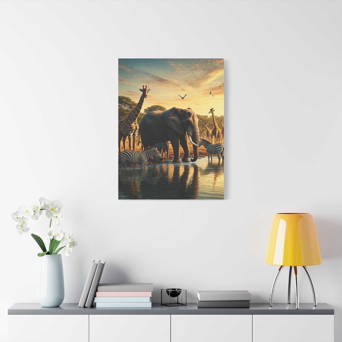 Safari Elephant Gathering at Waterhole Wall Art & Canvas Prints