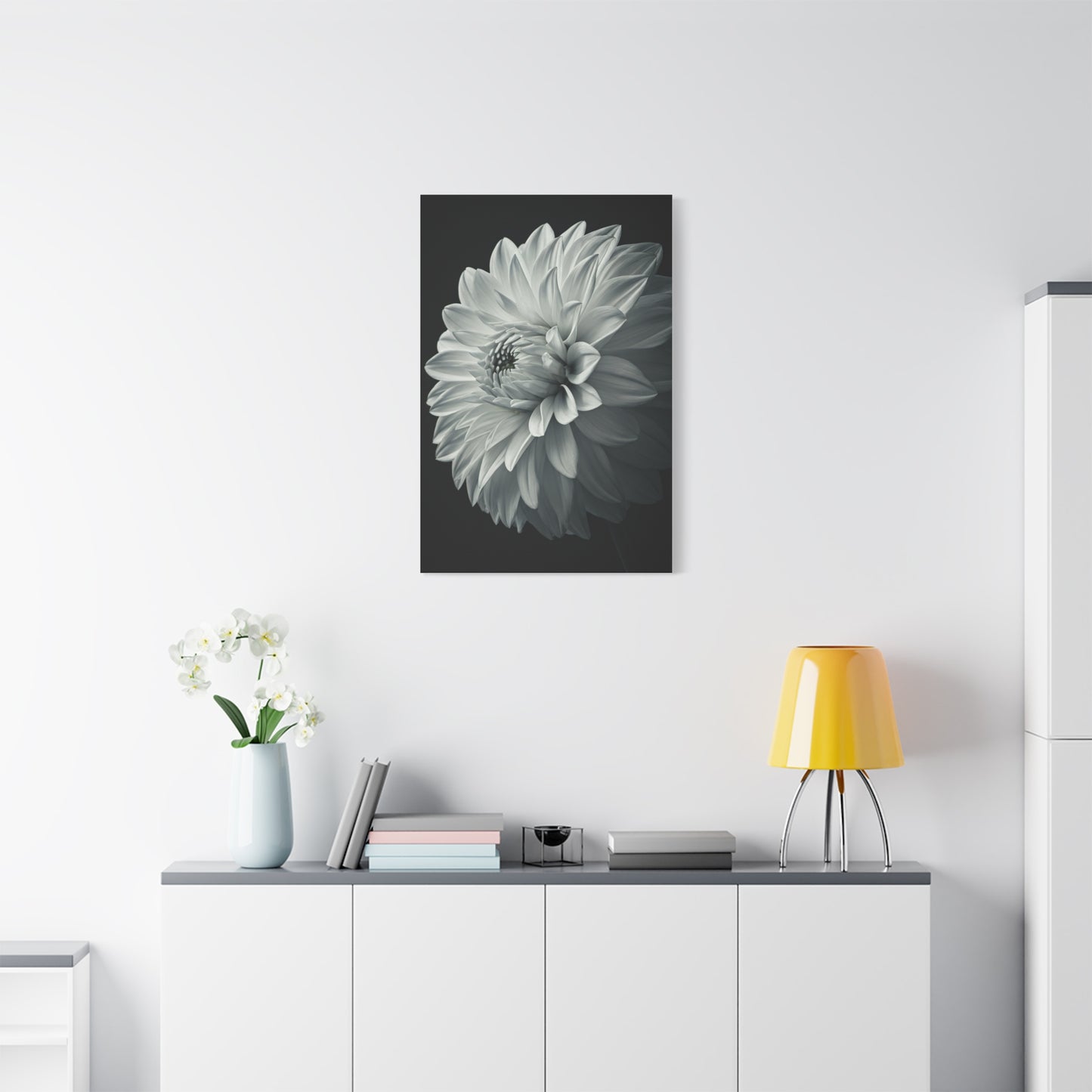 Silver Dahlia Blossom Wall Art & Canvas Prints