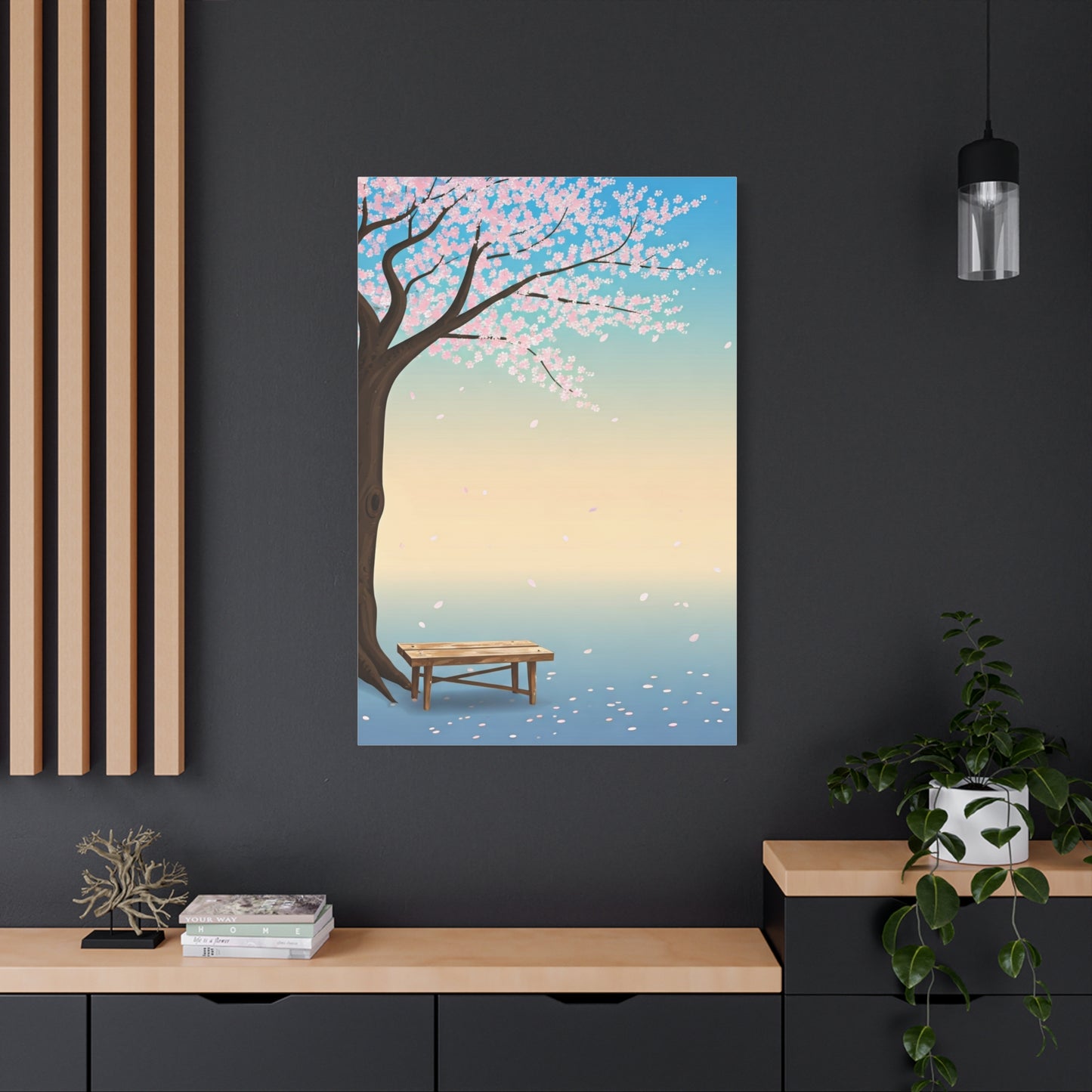 Minimal Sakura Tree With Bench Spring Serenity Wall Art & Canvas Prints