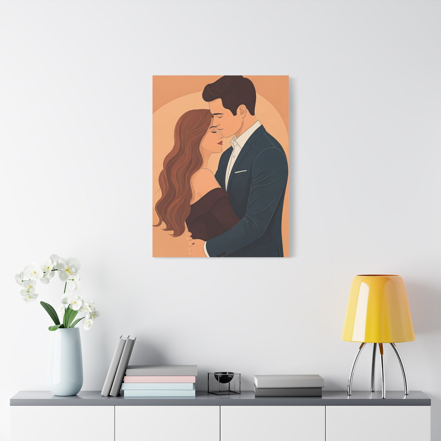 Romantic Embrace Illustration Wall Art & Canvas Prints