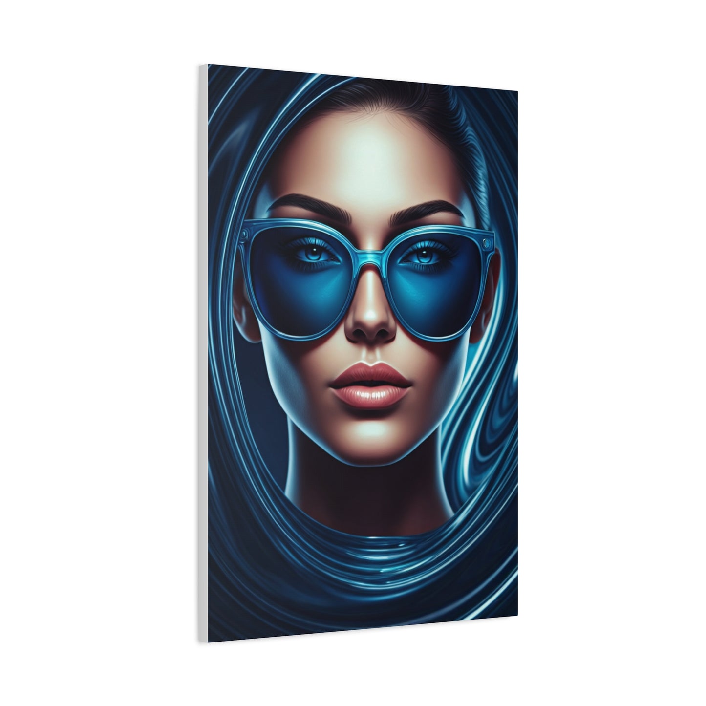 Futuristic Blue Portrait with Reflective Glasses Wall Art & Canvas Prints