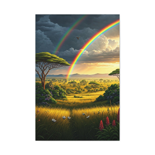 Rainbow Over African Savannah Landscape Wall Art & Canvas Prints