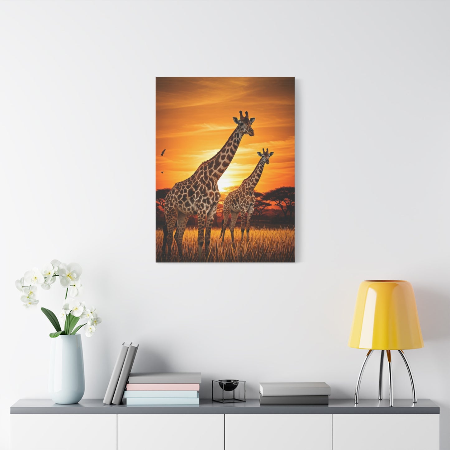 Giraffe Family at Golden Sunset Wall Art & Canvas Prints
