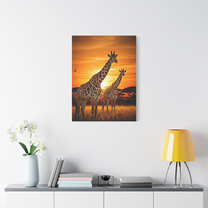 Giraffe Family at Golden Sunset Wall Art & Canvas Prints