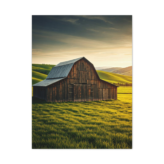Sunlit Meadow Barn Landscape Wall Art & Canvas Prints
