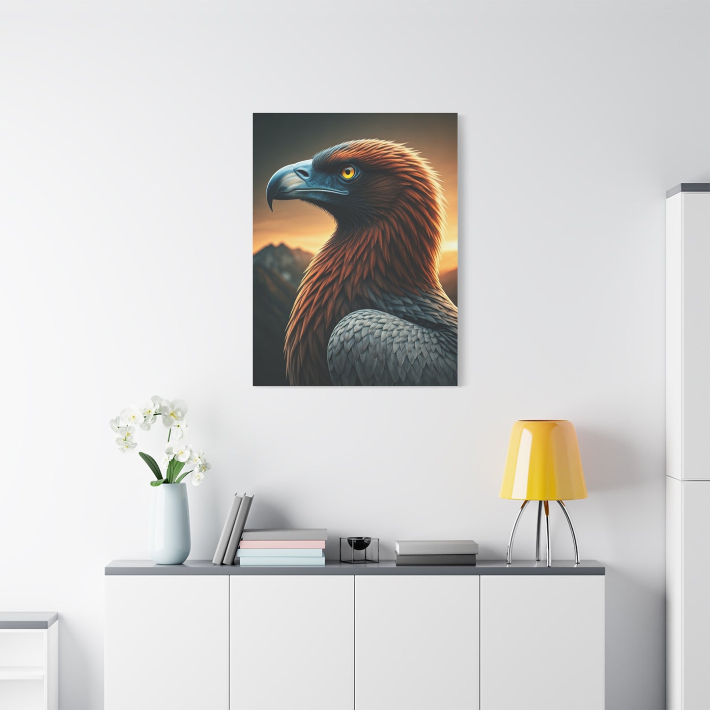 Golden Eagle with Vibrant Sunset Background Wall Art & Canvas Prints