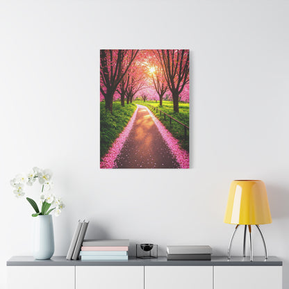 Sakura Forest Path With Sunlight Rays Wall Art & Canvas Prints