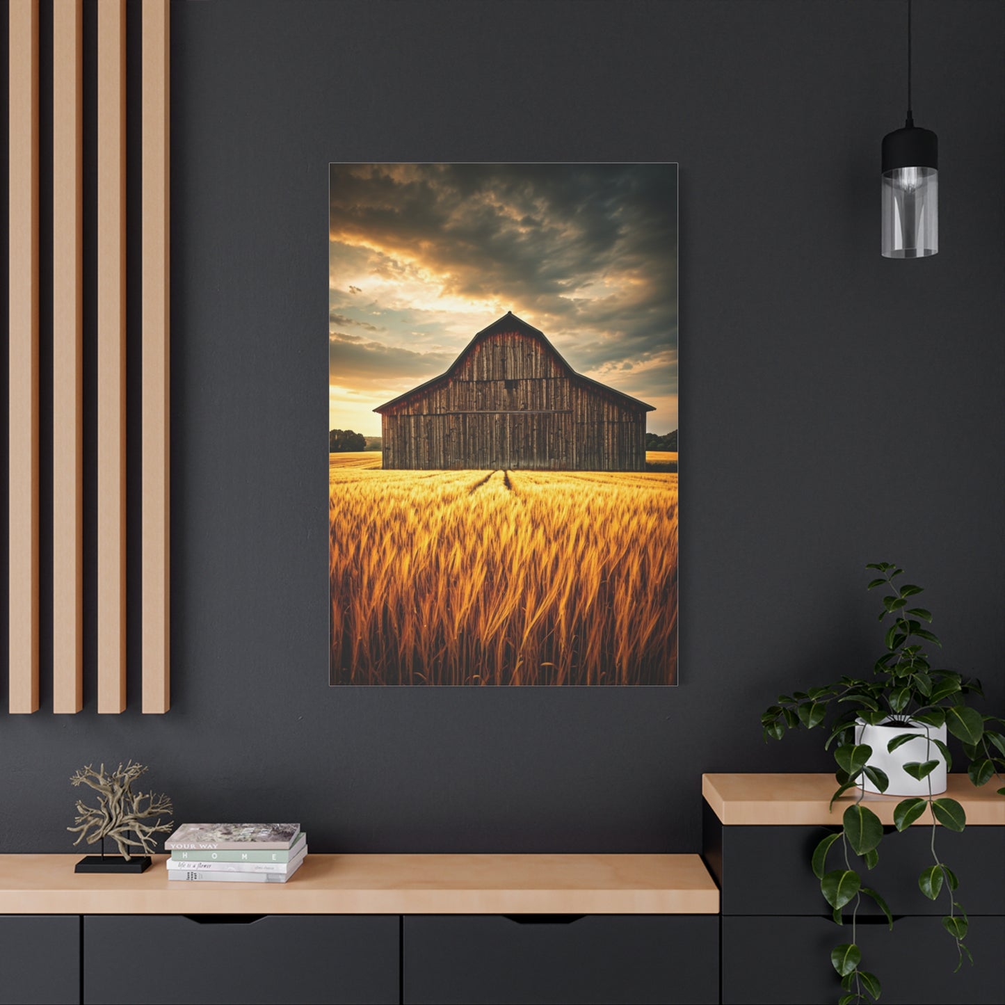 Golden Wheatfield Barn at Sunset Wall Art & Canvas Prints