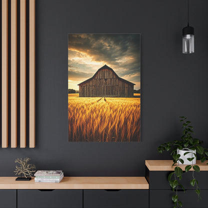 Golden Wheatfield Barn at Sunset Wall Art & Canvas Prints