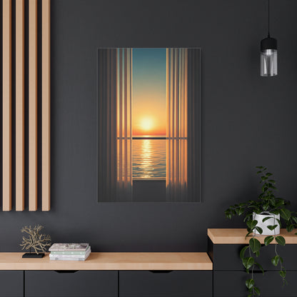 Golden Horizon Through Sheer Curtains Wall Art & Canvas Prints