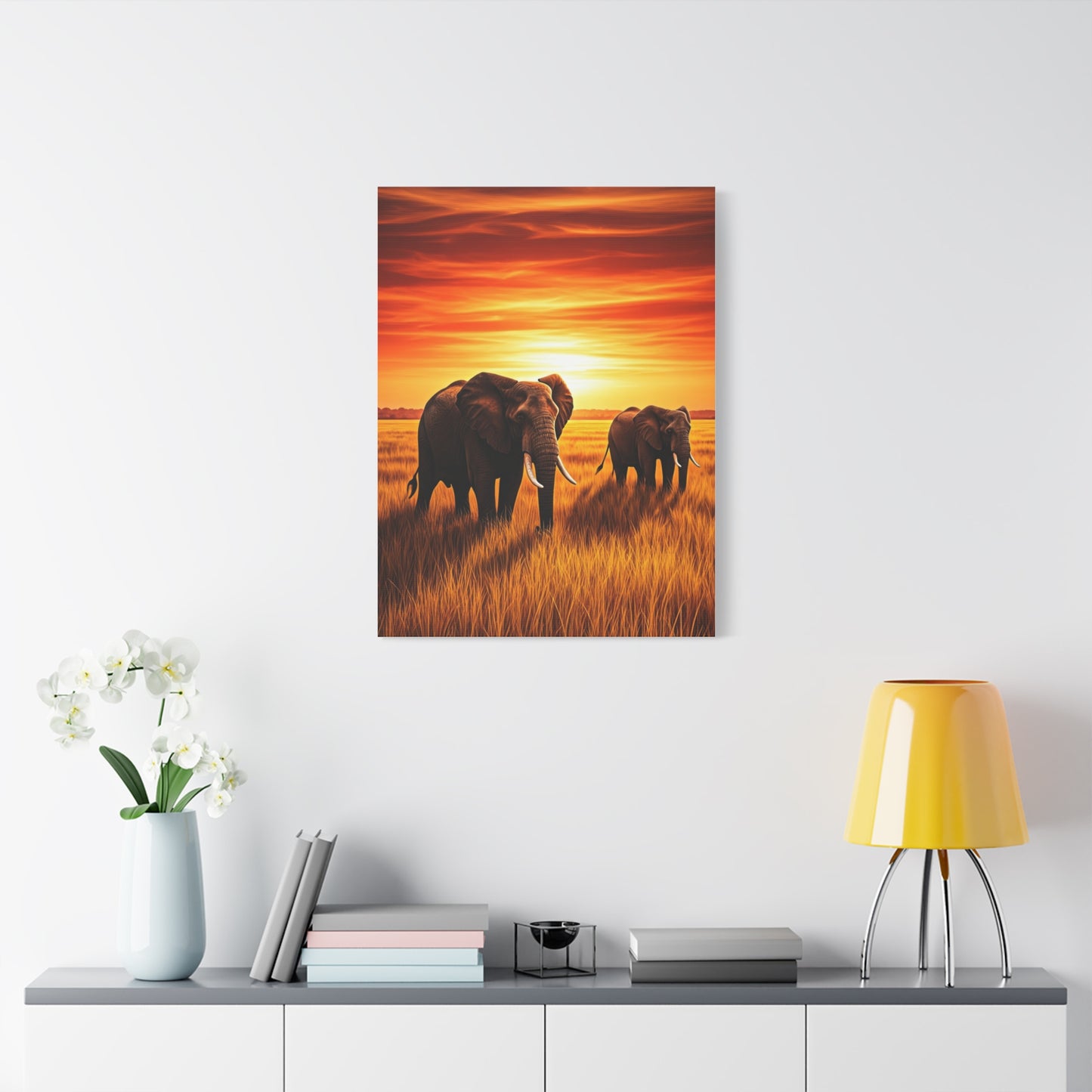 Elephant Herd at Sunset Plains Wall Art & Canvas Prints