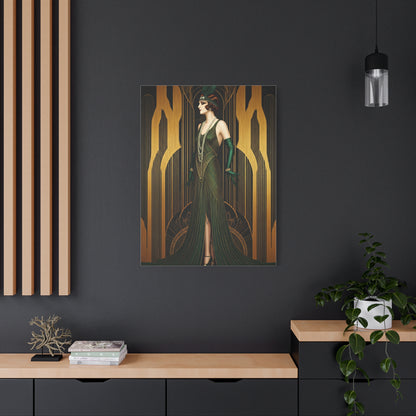 Emerald Deco Flapper Elegance Wall Art & Canvas Prints