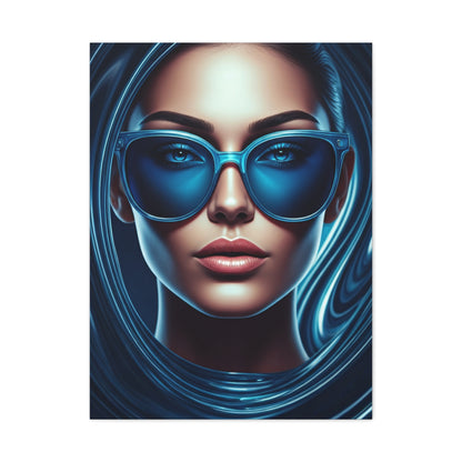 Futuristic Blue Portrait with Reflective Glasses Wall Art & Canvas Prints