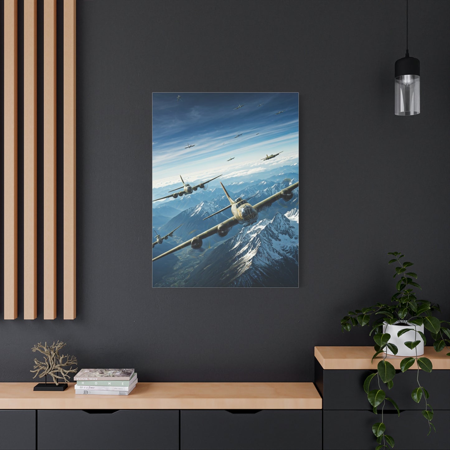 Fighter Squadron Over Mountain Peaks Wall Art & Canvas Prints