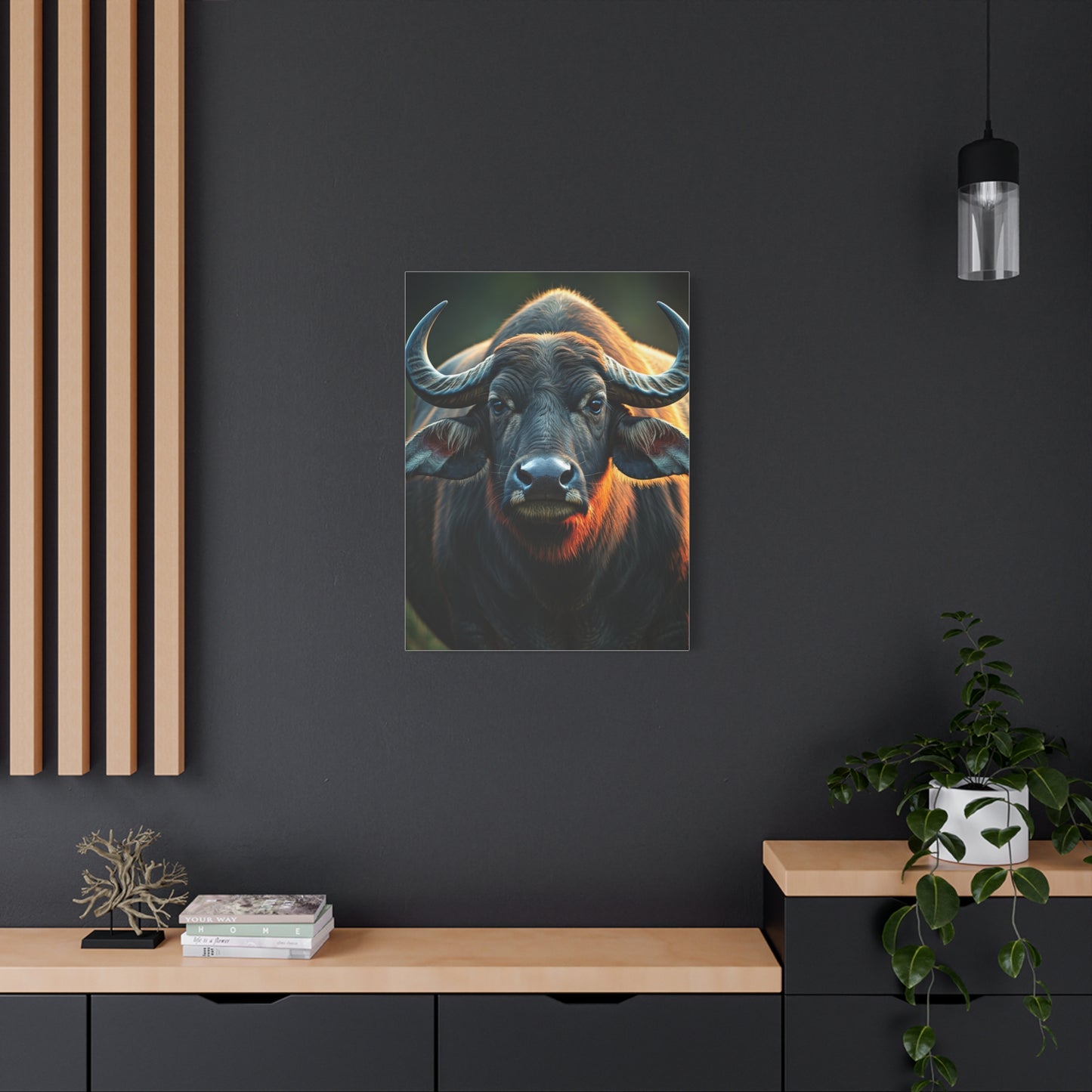 Asian Water Buffalo with Golden Rim Light Wall Art & Canvas Print