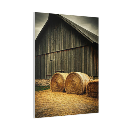 Hay Bales Resting by the Old Barn Wall Art & Canvas Prints