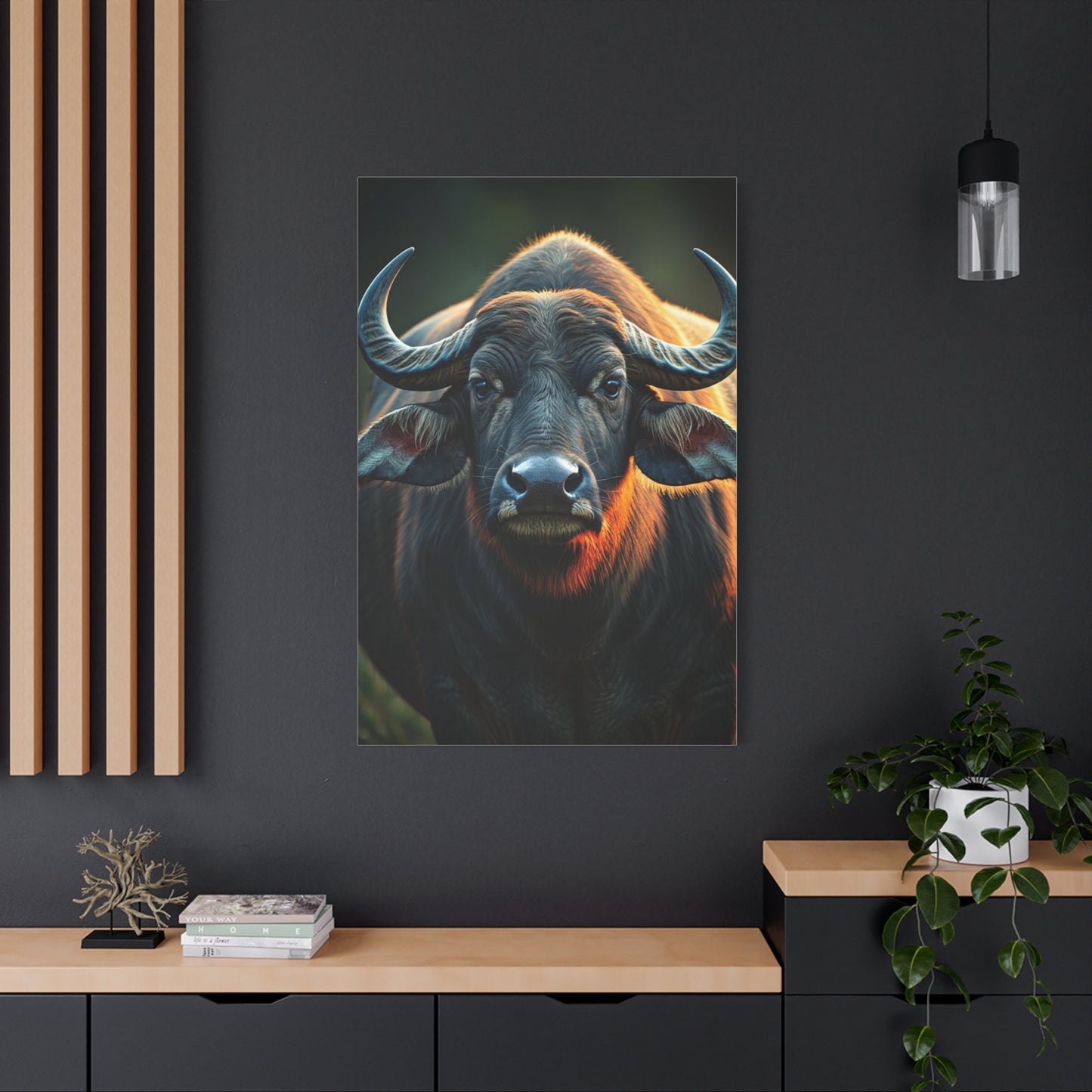 Asian Water Buffalo with Golden Rim Light Wall Art & Canvas Print