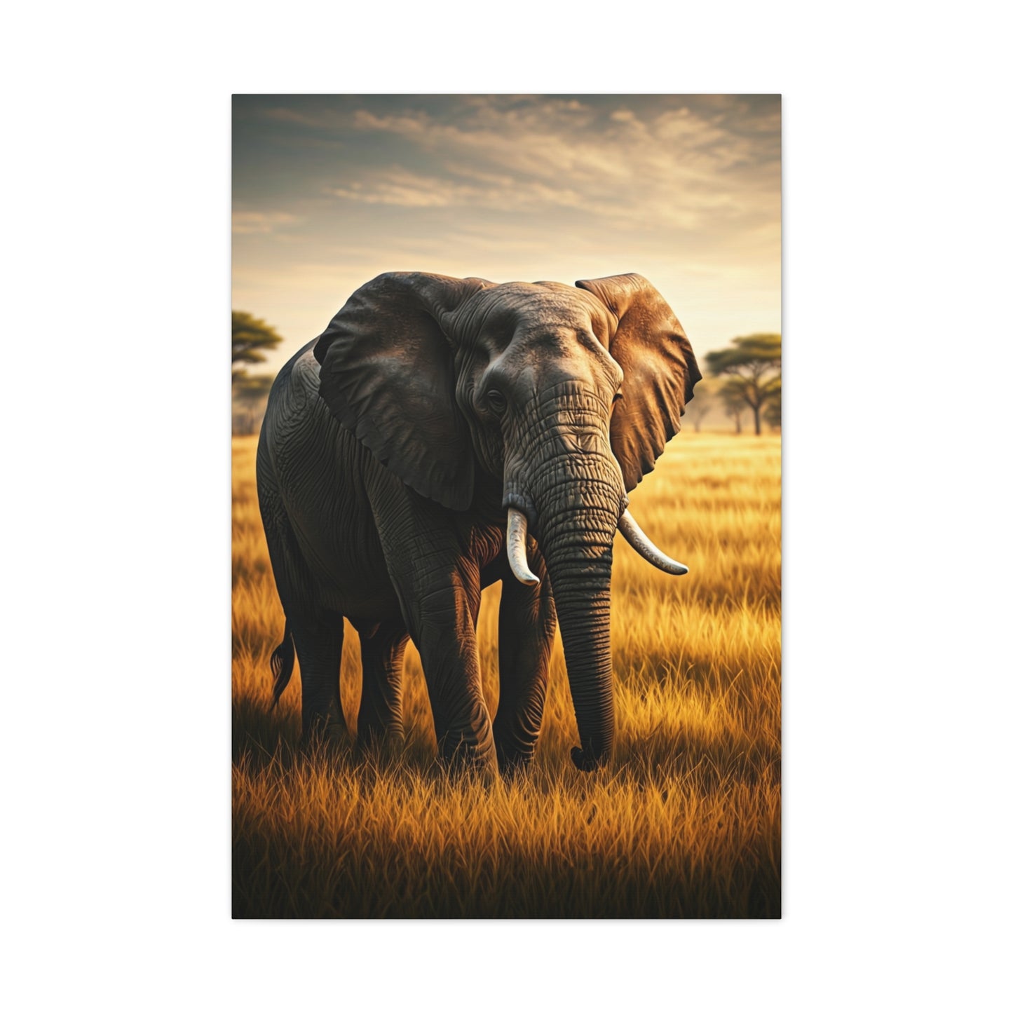 Majestic Elephant in Golden Grasslands Wall Art & Canvas Prints