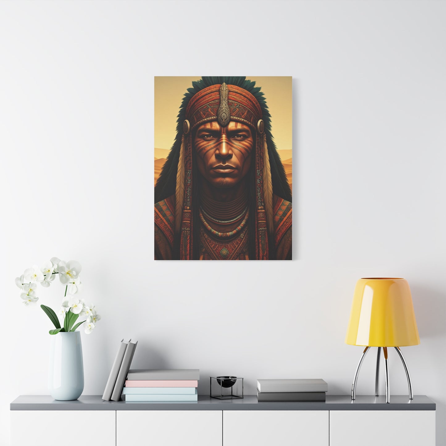 Tribal Guardian with Feathered Headdress Wall Art & Canvas Prints