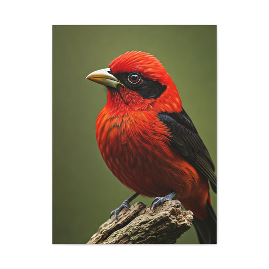 Scarlet Tanager Perched on Forest Branch Wall Art & Canvas Print