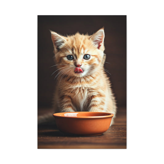 Hungry Kitten Moment Wall Art & Canvas Prints